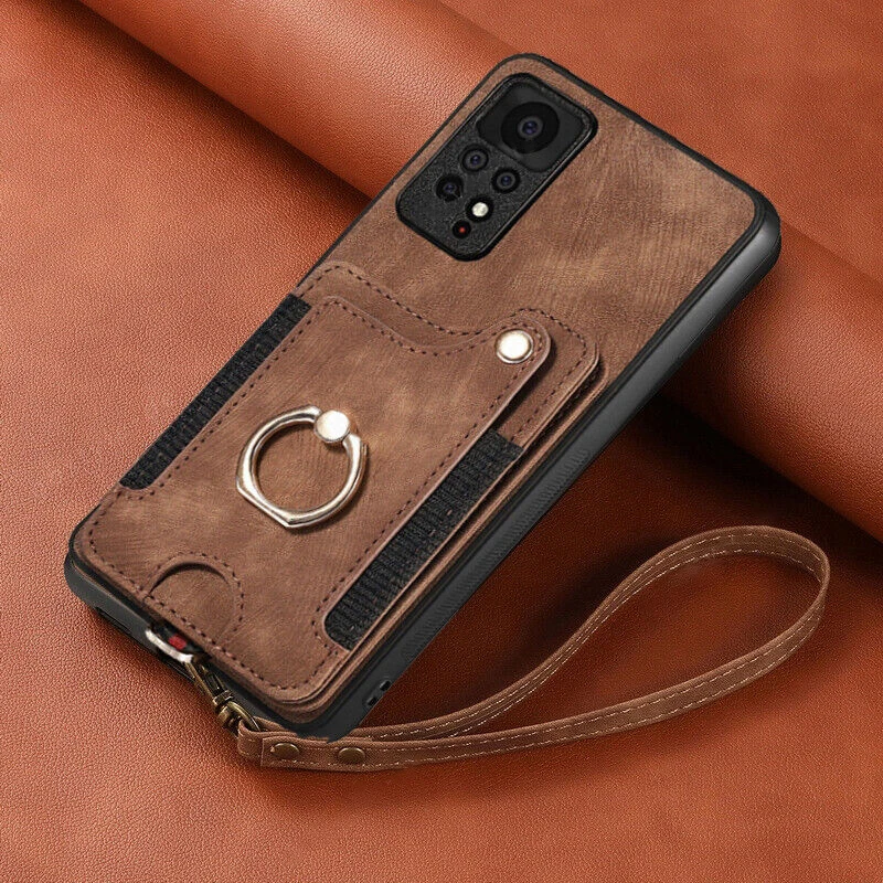 

Чехол-бумажник кожаный с отделением для карт и ремешком на запястье для Xiaomi Redmi Note 12 11 11E 10 Pro Mi Poco X5 X3 GT M3 M4 11T 12T Pro