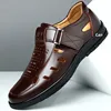 Soft Leather Men's Sandals Breathable Hollow out Comfortable Casual Dad Shoes PU Material Rubber Sole Adult Footwear
