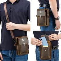 Crazy Horse Skin Men's Wearing Belt Phone Waist Bag Top Layer Cowhide Multi functional Single Shoulder Crossbody Phone Bag - Image 4