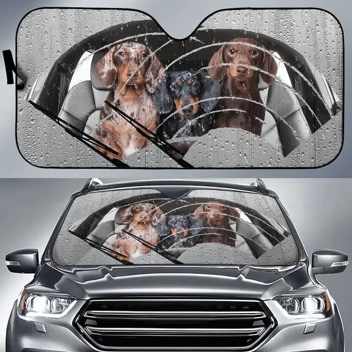 

Funny Dachshund Dog Driving in The Rain Car Sunshade, Dachshund Driving in Rain Auto Sun Shade for Doxie Lover, Windshield Visor