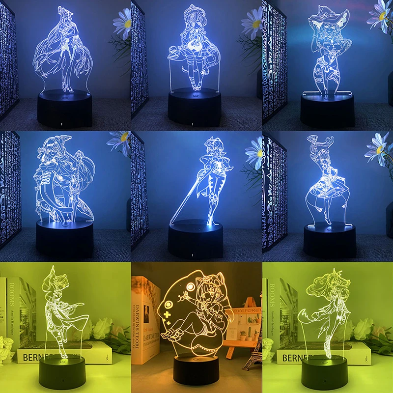 nursery night light Genshin Impact Account Yae Miko Kazuha Xiao Hu Tao Raiden Shogun 3d Led Lamp For Bedroom Manga Night Lights Anime Figure Luces star wars night light