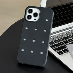 DIY Hole Matte Silicone Shockproof Soft Phone Case - Solid Candy Color Cover for iPhone 14 (Black)
