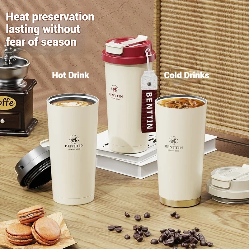 BENTTIN insulated cup 17oz coffee cup, girls' high-value gift, straw water cup, 316L inner pot, couple's style