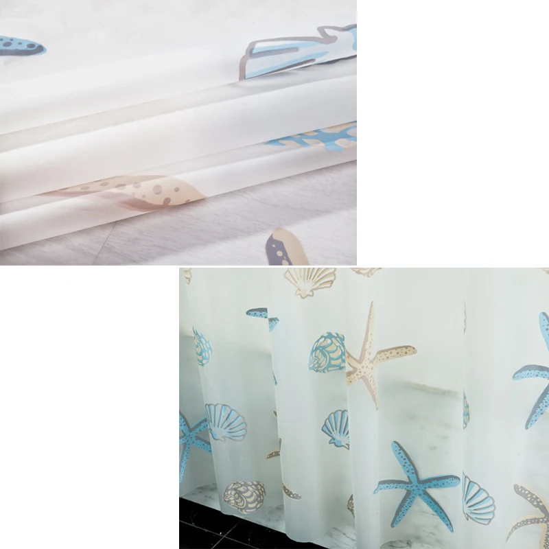 Shower Curtains Starfish Pattern PEVA Shower Curtain Seaside Style Bathroom Bath Curtain With Hooks Waterproof Mildew