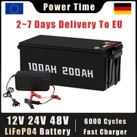Batterie LiFePO4 12V 24V 48V 100Ah 200Ah avec BMS intégré, au phosphate de fer et de lithium, pour camping-car, voiturette de golf, stockage solaire, camping en plein air 1