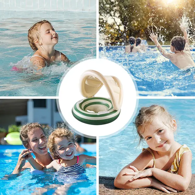 Adjustable Swim Trainer Floating Pool Chair Baby Pool Float With Canopy For Toddler Kids Puddles Water Play Summer Outdoor 5