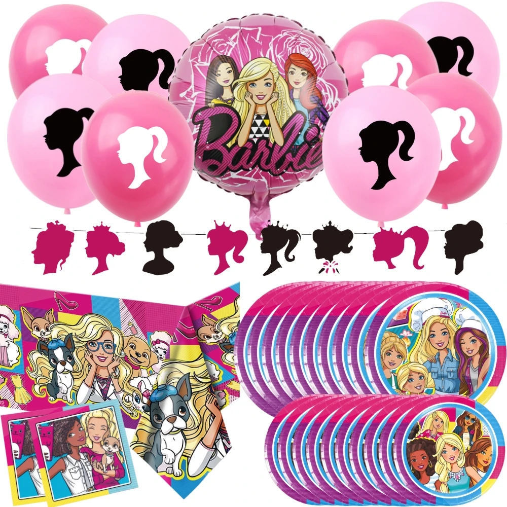 Barbie Party Decorations Balloons Set Princess Paper Plates Napkins Banner  Tablecover Pink Barbie Girl Birthday Party Supplies