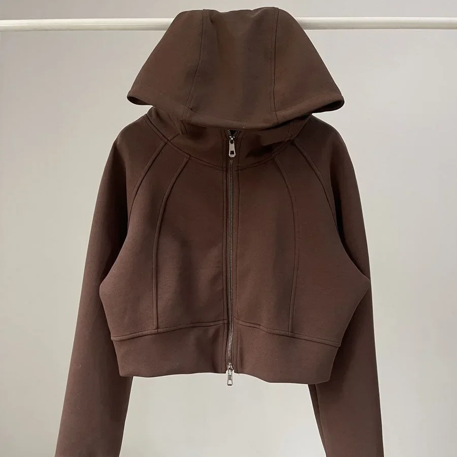 Description Picture 4 of itemWomen's Fashionable American Style Sweatshirt Loose-Fit Hooded Top Solid Color Short Jacket Air Layer Fabric Spring Autumn