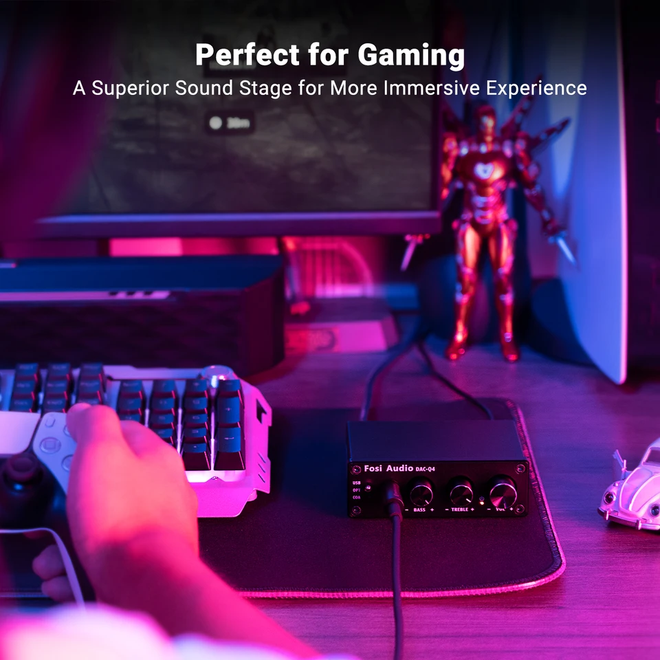 Fosi Audio Q4 ミニステレオ USB ゲーミング DAC & ヘッドホンアンプ