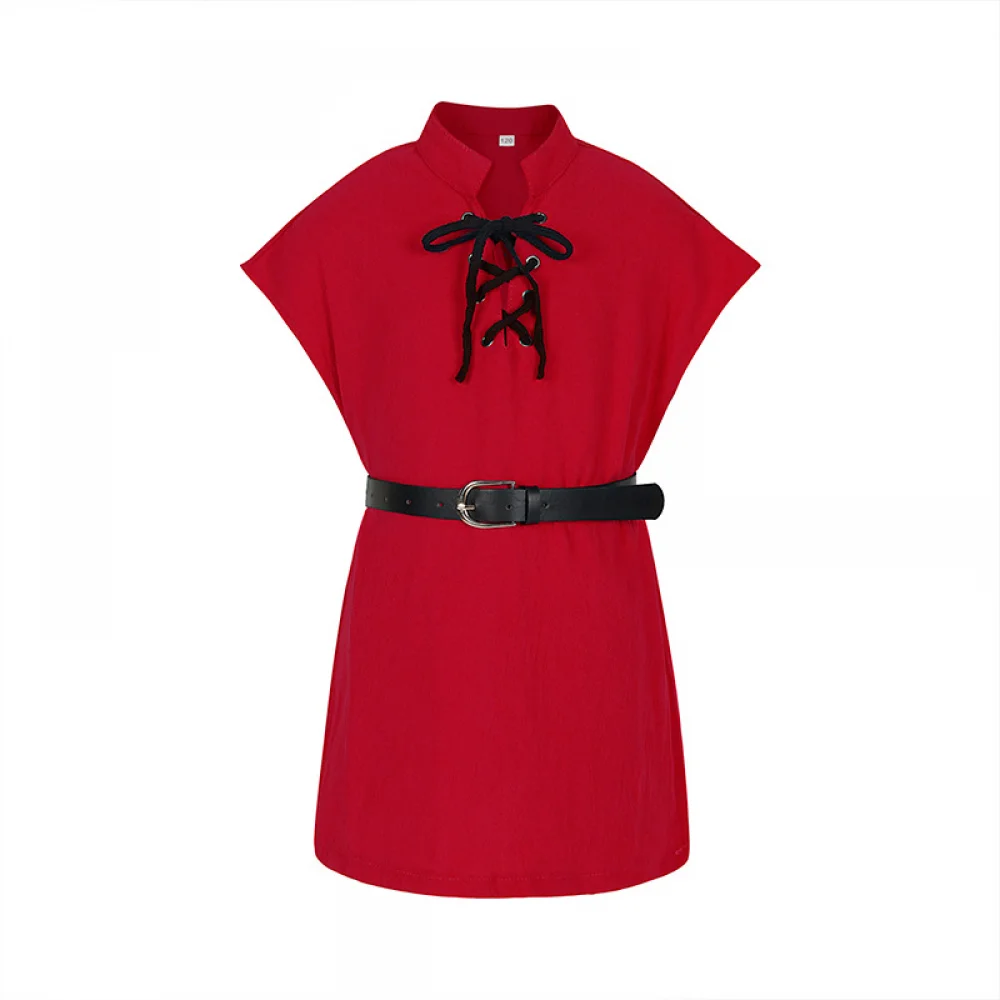 Boys Kids Medieval Punk Cosplay Shirt Vintage Renaissance Pirate Viking Knight Costume Nordic Tunic Bandage T-shirt No Belt