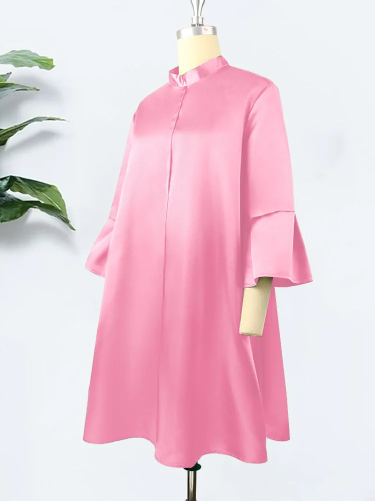 Plus Size Wide Dress For Women Satin Maxi Fashion Elegant Outfit Formal Luxury Long Loose Robe 2023 Summer Evening Party Dress