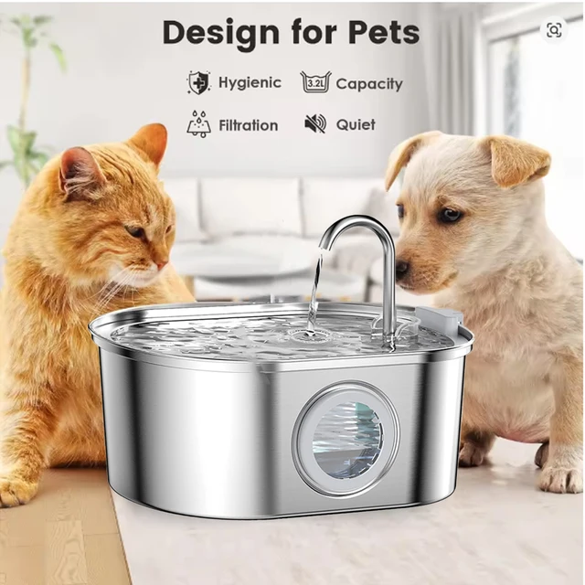 3.2L Cat Automatic Water Dispenser Smart Cat Fountain Pet Auto Water Feeder with Visible Window Dog Stainless Steel Water Bowl 4