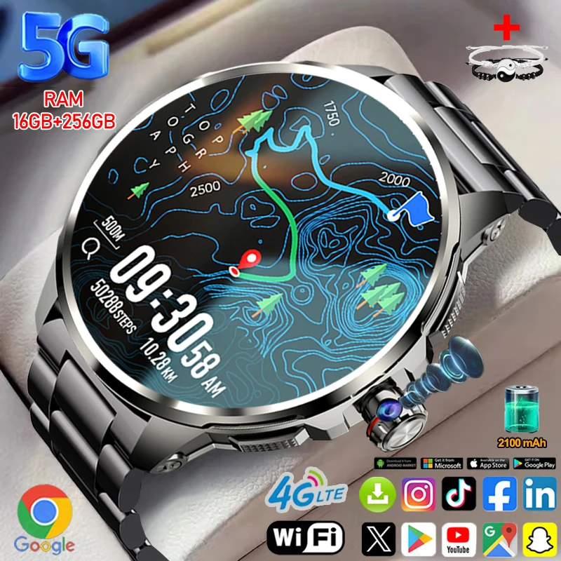 5G/4G Smart Watches 1.95 inch 720*720 AMOLED 900W Camera Clock 16GB+256GB RAM 2100mAh GPS WIFI Google APP Smartwatch Android 9.0 1