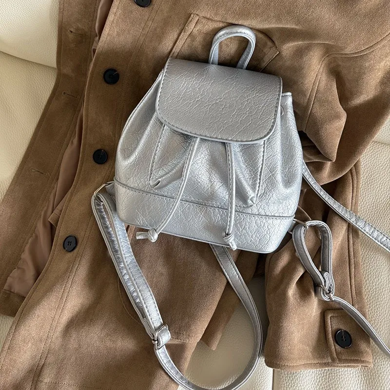 JIAERDI Vintage Drawstring Backpack Women Pleated Leather Texture Backpack Ladies Fashion Versatile Mini Mochilas Mujer 2025 New