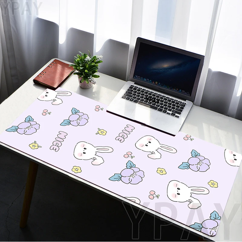 

Cute Rabbit Mousepad Kawaii Mouse Pad Deskpad Large Mouse Mat Natural Rubber PC Desk Mats Flower Mousepads For Laptop 100x50cm