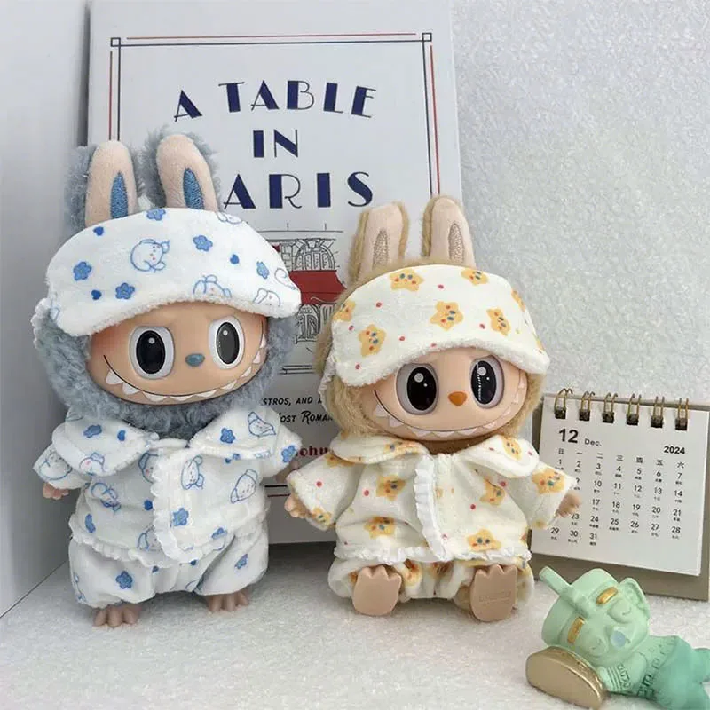 For Labubu Mini Three-piece Pajamas Set with Eye Mask  Cute Idol Plush Doll Clothes 15-17cm V1 V2 Kids Gift Accessory