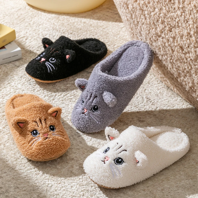 Cute Cat Design Plush Ladies Slippers And …
