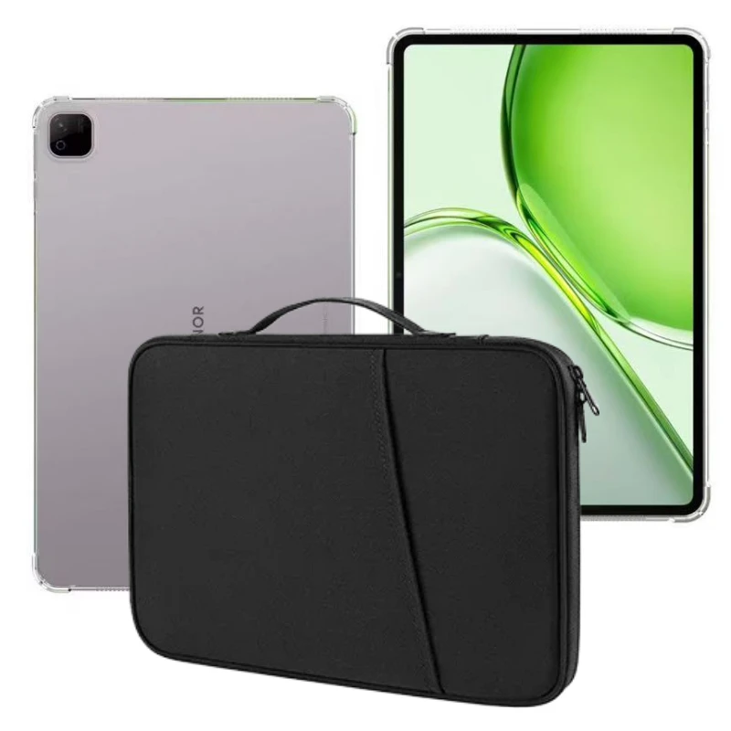 Dual-Function Clear TPU Shockproof Tablet Cover with Protective Storage Pouch