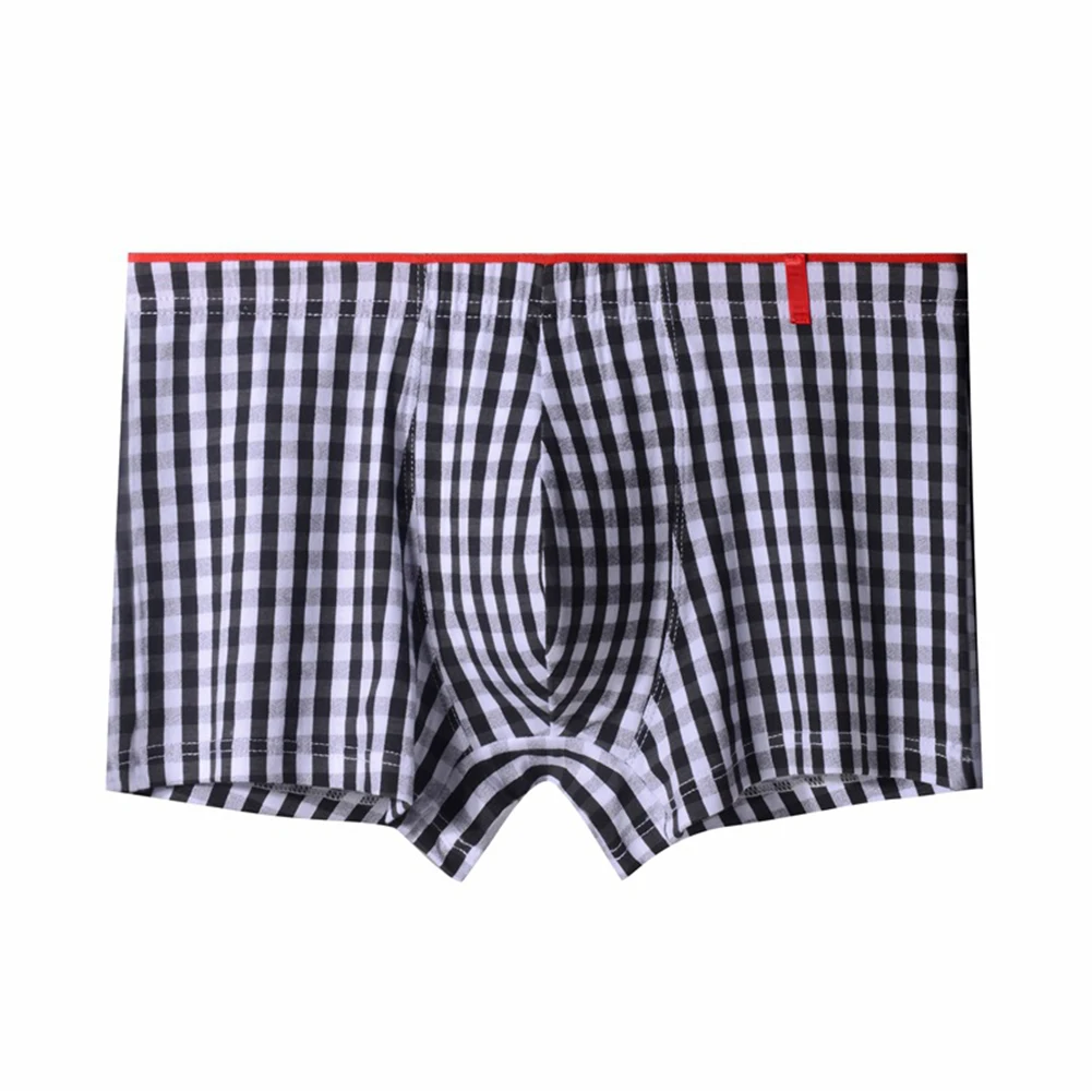 Cotton Boxer Briefs Mens Breathable Underwear Comfy Home Shorts Grid Underpants Soft Boxershorts Men Elastic Knickers