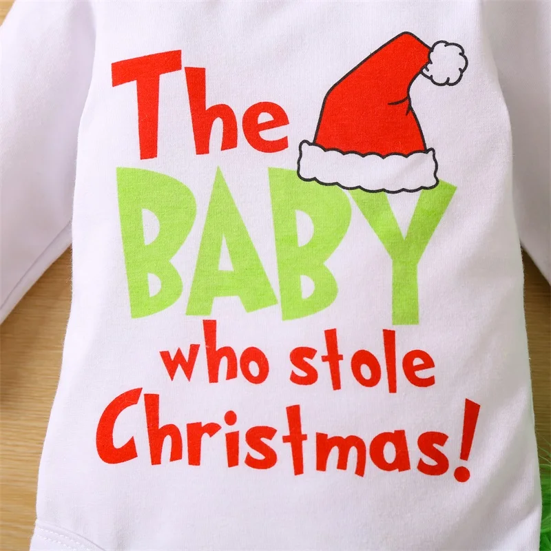 -10-26 Lioraitiin 0-24M Infant Baby Boy Girl 2Pcs Christmas Jumpsuit Set Letter Print Crew Neck Romper Plush Suspender Pants