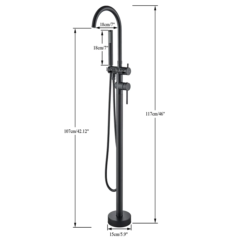 Floor Stand Bathtub Faucet Mixer Single Handle Mixer Tap Black 360 Rotation Spout With ABS Handshower Bath Mixer Shower Faucet 2