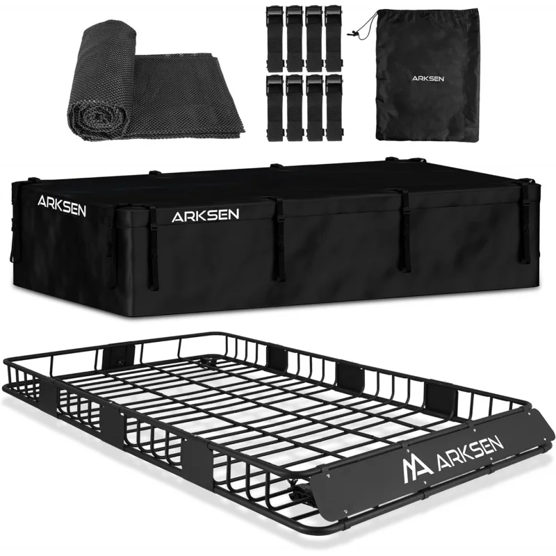 

ARKSEN 84 x 50 Inch Universal Extra Wide 150LB Heavy Duty Roof Rack Cargo with 500D PVC Waterproof Cargo Bag, Car Top Luggage Ho