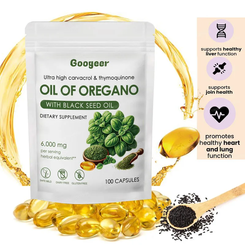 100/300/500Capsules Oregano Oil Pills with Black Seed Oil For Immune & Digestion Health Anti inflammatory Relieves Bloating oregano oil supplement