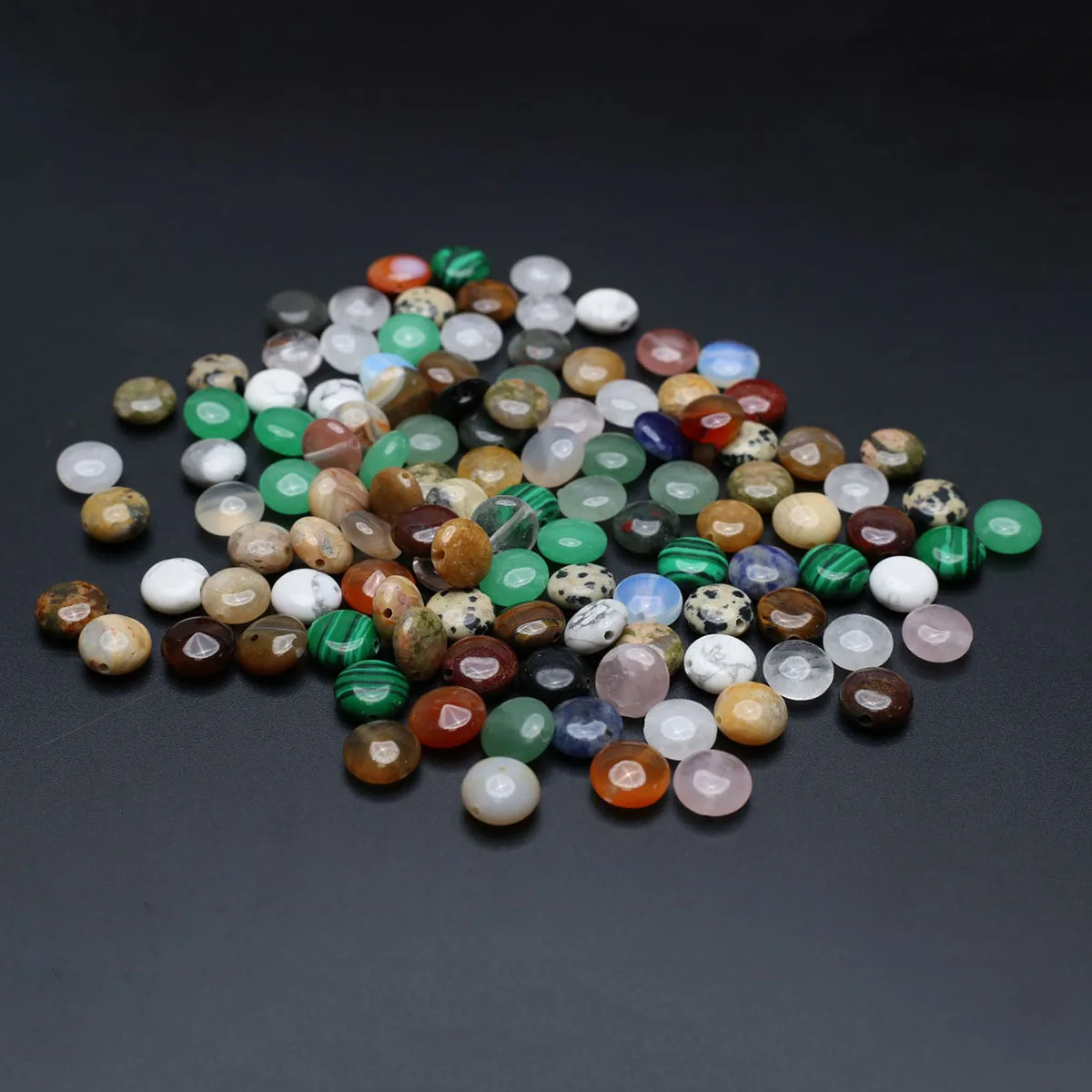 100PCS Flat Round Button Shape Natural Stone Jade Loose Spacing Beaded Jewelry Making DIY Necklace Bracelet Accessories Gift