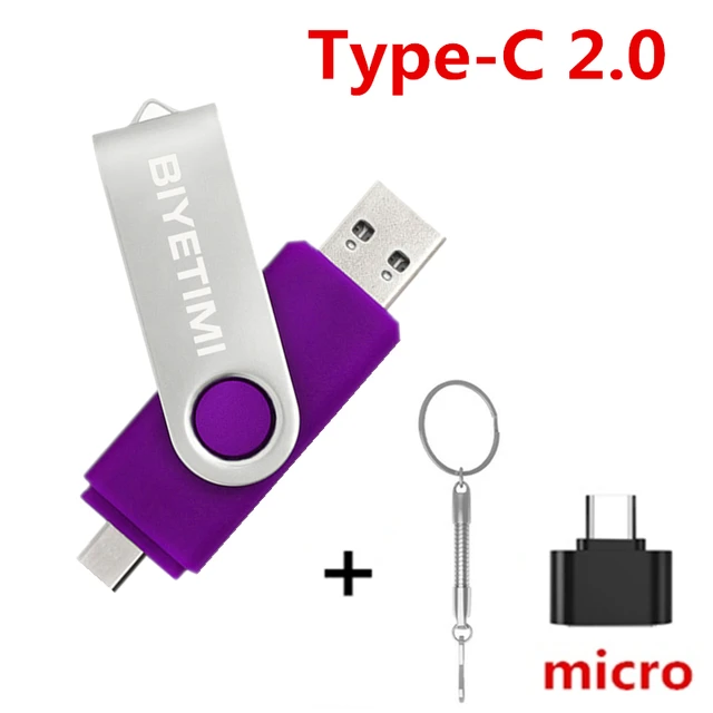 Biyetimi Type C usb flash drive 128GB OTG 2.0 64GB pen drive 32GB real capacity usb флэш-накопител memory stick for phone ＆ cPC purple