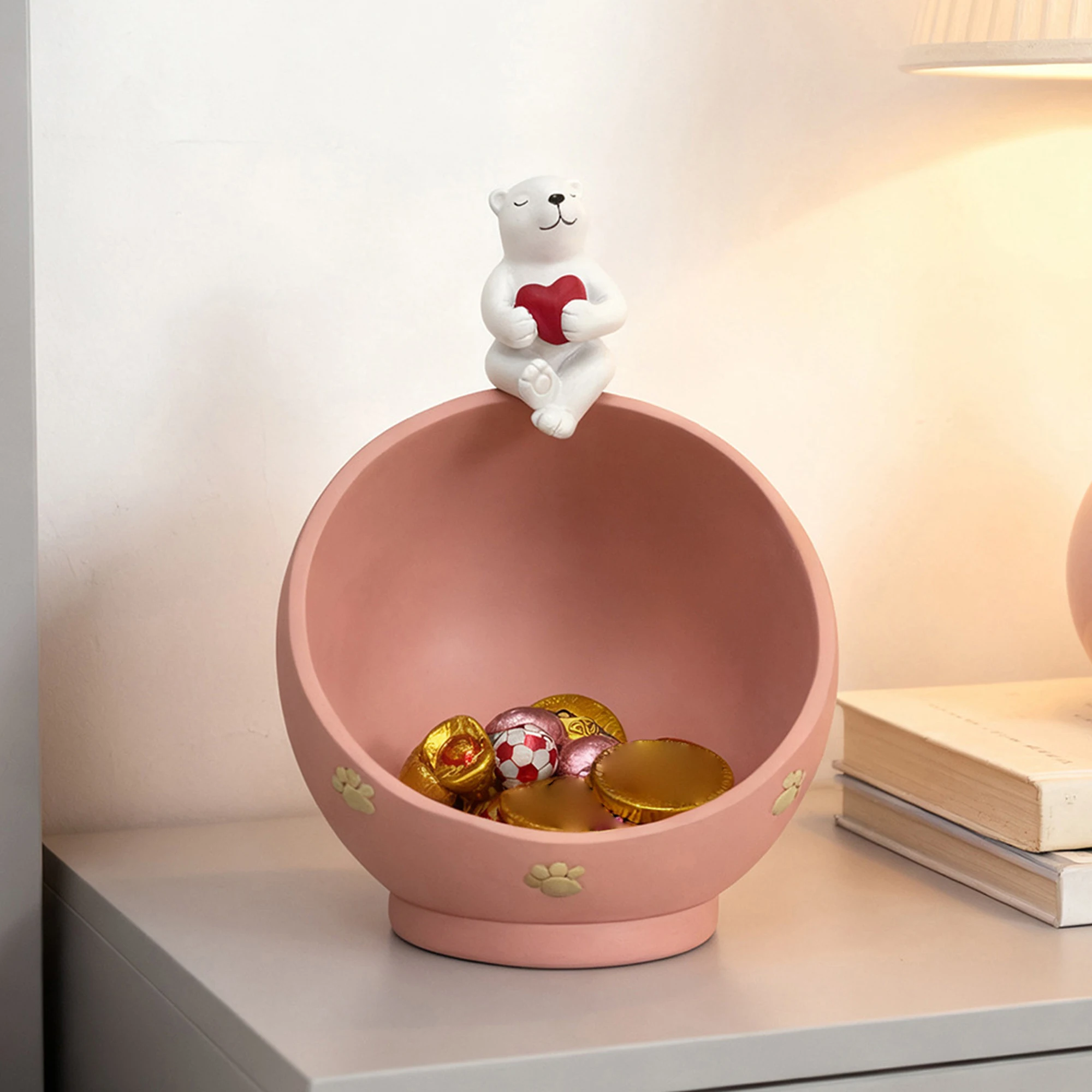 Valentine s Day Love Heart Shaped Jewelry Tray Resin Bear Figurine Decorative Candy Dish Table Centerpiece for Home Party