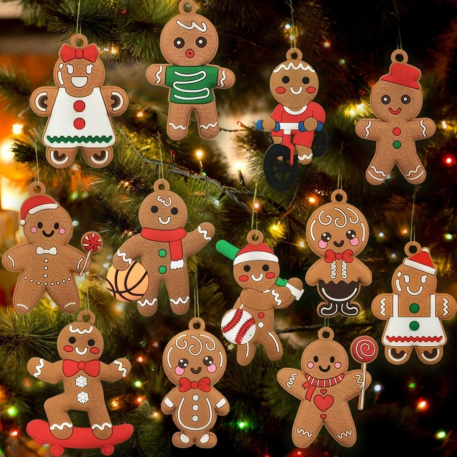 

12pcs Christmas Gingerbread Man Ornaments Xmas Tree Hanging Charms Pendants Christmas Decorations for Home New Year Gift Navidad