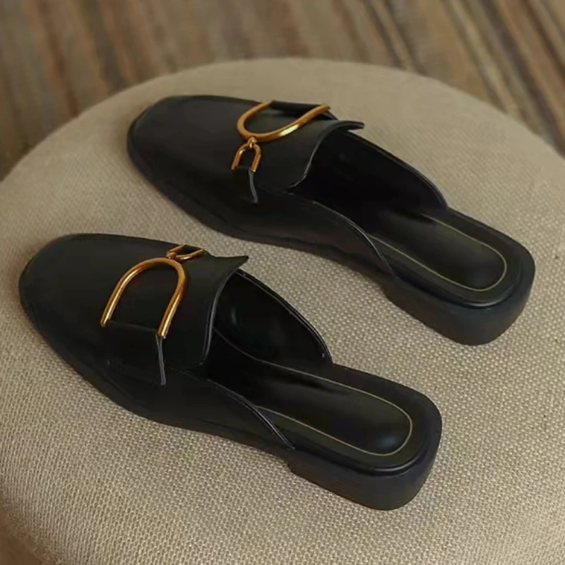 

Women's Shoes 2024 Hot Sale Autumn Women's Slippers Closed Toe Solid Metal Decoration Chunky Heels Daily Commuting Shoes Women