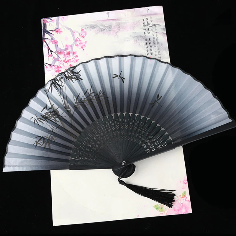 Folding Fan Hand Fan Silk Fans Silk Folding Fan Girl Women Photo Prop Tool Wedding Party Lace Folding Hand Held Flower Pattern Fan