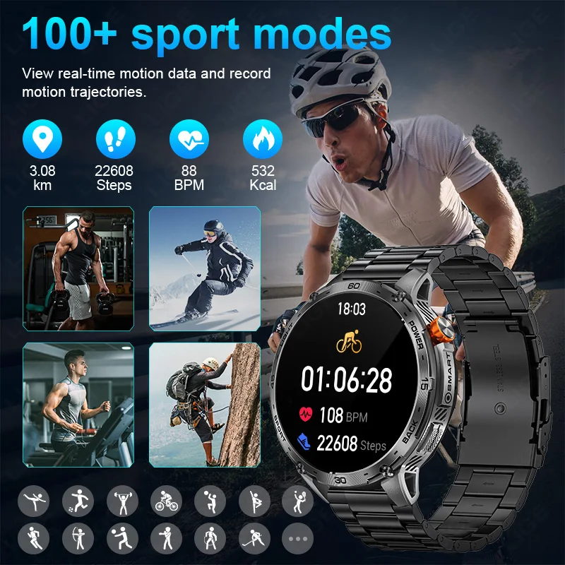 LIGE Smart Watch Man 1.75inch Amoled Screen LED Flashlight Men Bluetooth Call Sports Fitness Tracker Health Monitor Smartwatch