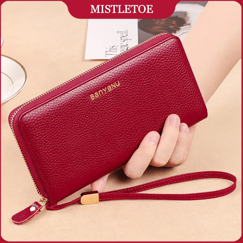 Formal Travel Anti RFID Lady Wallet Zipper Cow Genuine Leather Money Card Purse for Women Birthday Gifts