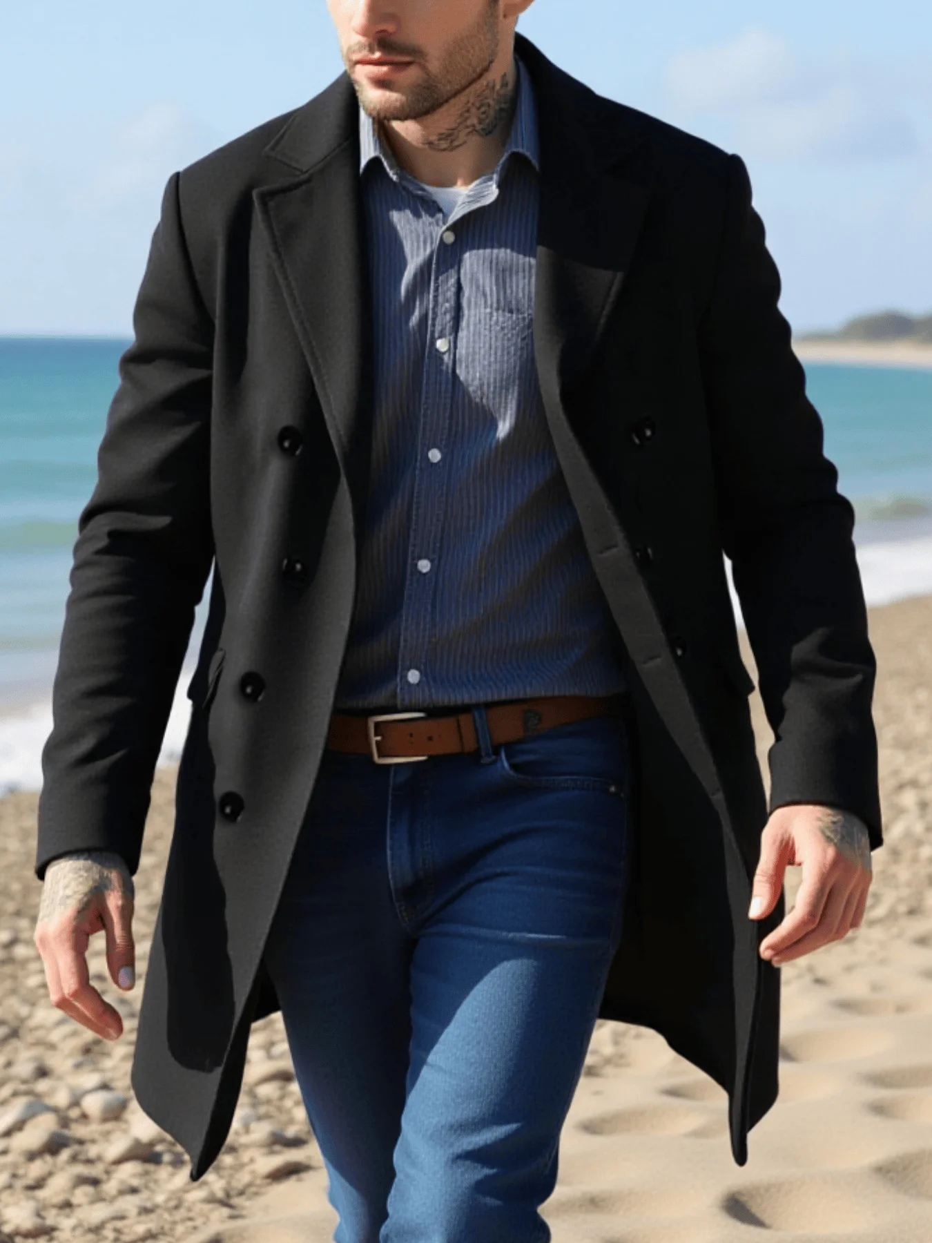 سترة شتوية للرجال معطف صوفي محبط معطف سميك من الصو...