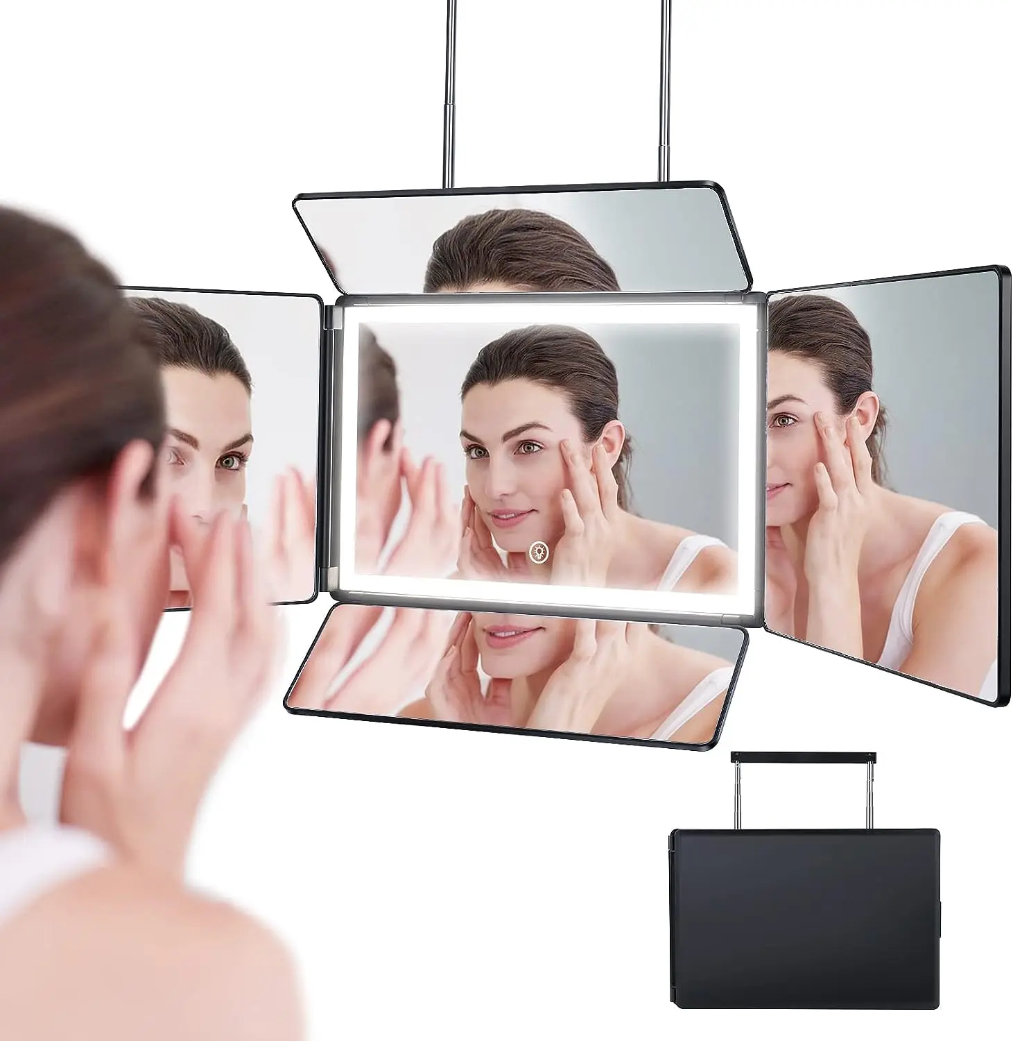 Makeup Mirror 5 Way Barber Mirror 360&deg; Height Adjustable For Haircut Shaving