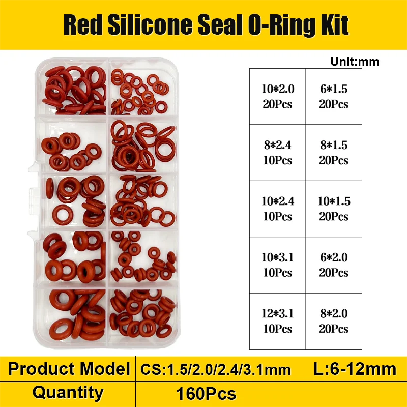 225-Piece Silicone O-Ring Kit - 15 Metric Sizes (6mm To 20mm OD) For Plumbing, Appliances, Auto & DIY Repairs