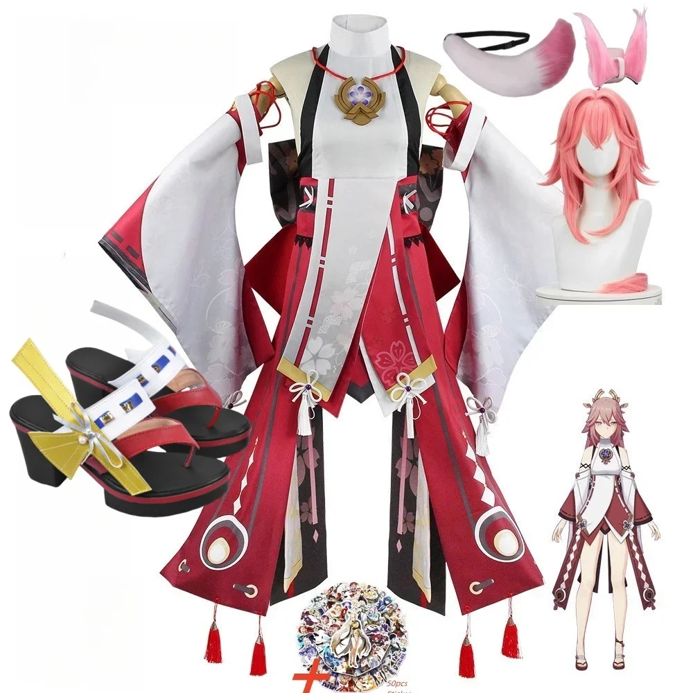 

Cosplay Yae Miko Guuji Yae Costume Wig Tail Shoes Sets Halloween Carnival Women Clothes Sets