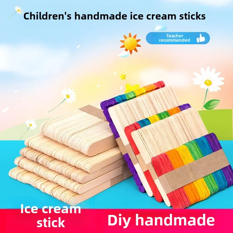 Handmade Colorful Lollipop Sticks DIY Ice Cream Stick round Wooden Rod Small Wood Board Piece Material for Toy Building Blocks