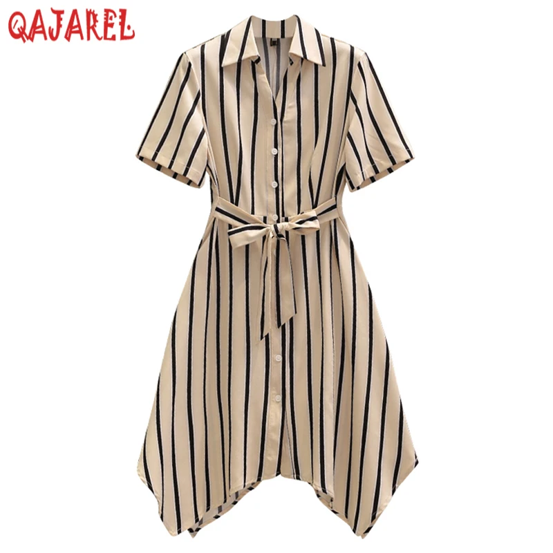 

2024 белое Полосатое Хлопковое платье-поло средней длины с воротником, летнее офисное женское платье с коротким рукавом, 2024 корейское элегантное облегающее женское платье