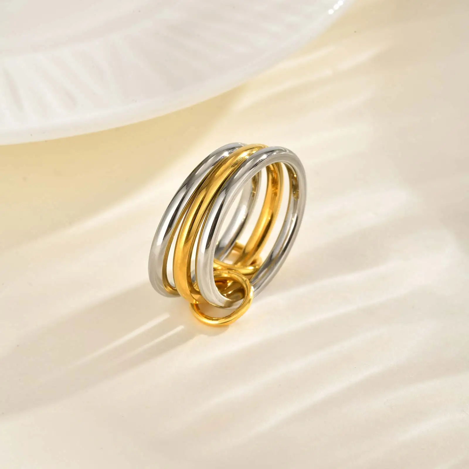 vnox Multilayer Connecting Rings Set stainless steel Mixed color simple round ring Jewelry gifts
