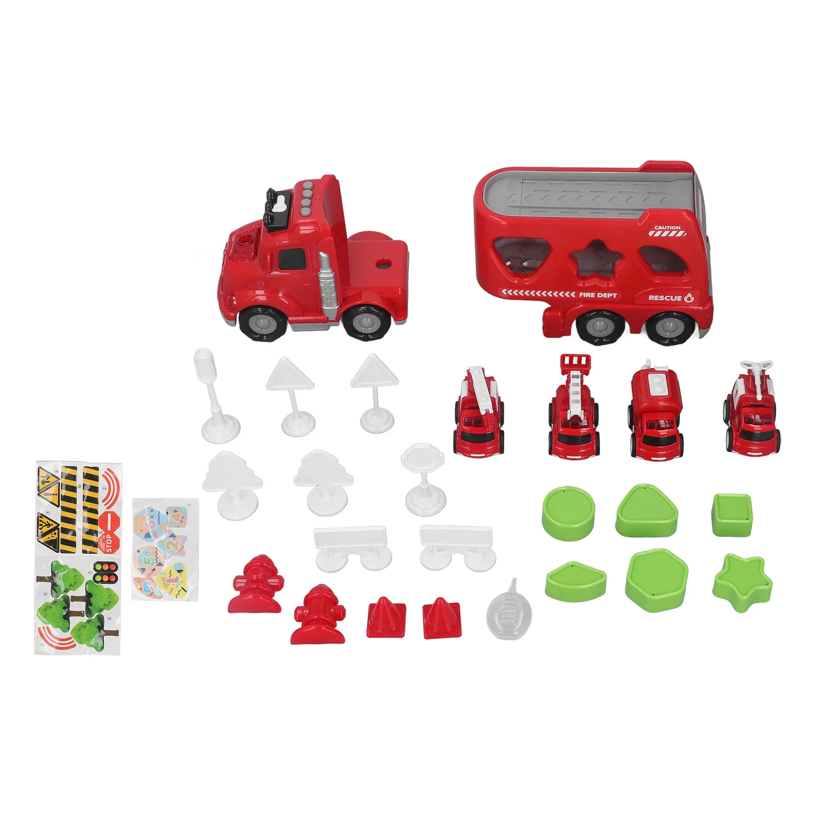 5 in 1 Fire Truck Toys Set Carrier Truck With 4 Mini Vehicles Simulation Fire Truck With Light And Music Gift For Toddler