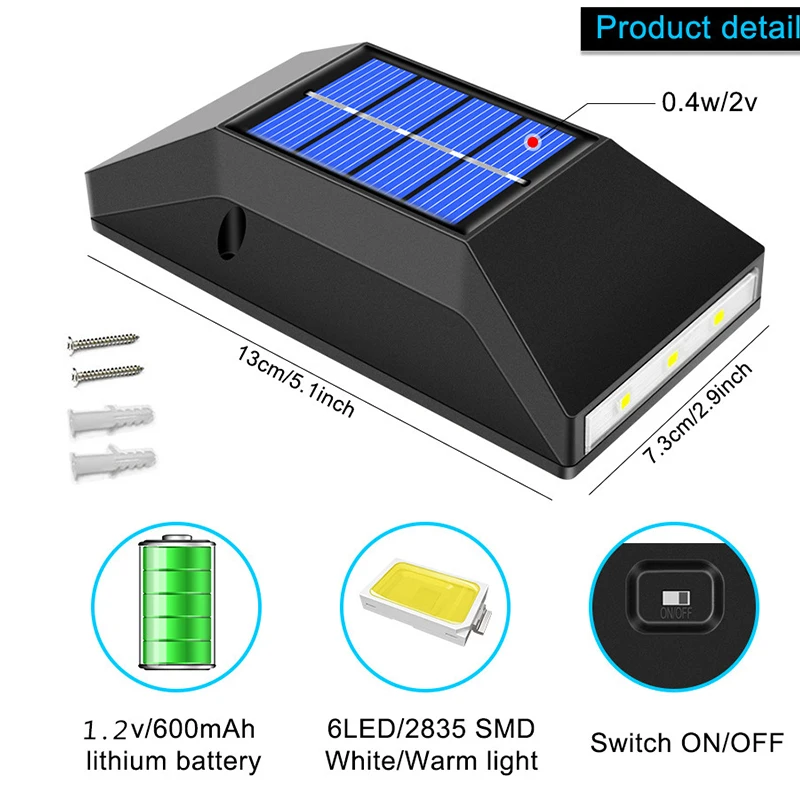 

Wall Solar Light Waterproof Garden Solar LED Light for Wall Washing Outdoor Street Lamp Home Balcony Porch Yard Decorate Sconce