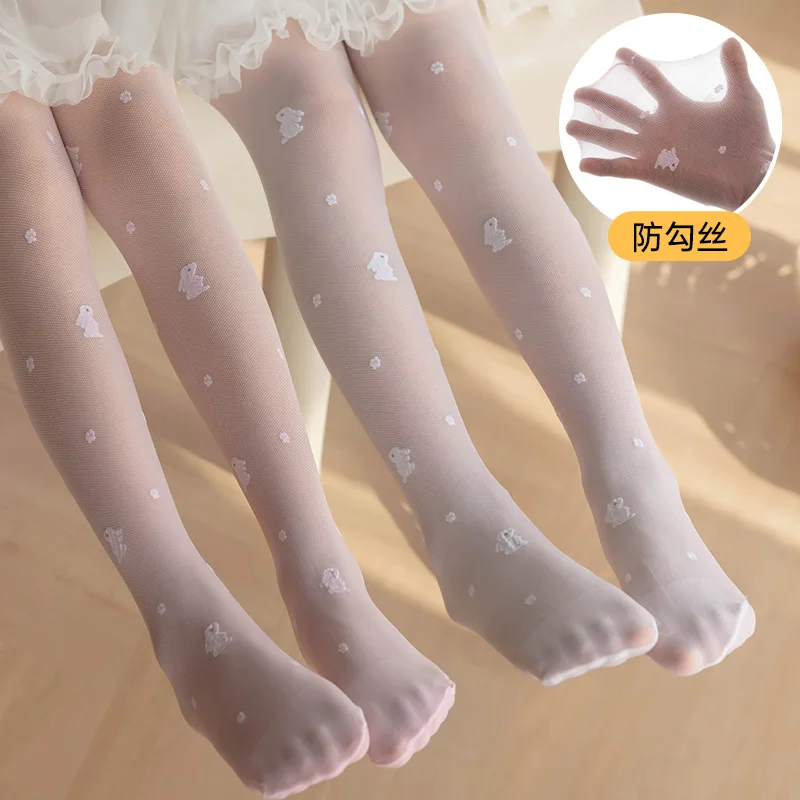 Ultra Thin Transparent Baby Kids Pantyhose Hollowed Out Mesh Summer Anti Hooking Embroidery Rabbit Flower Princess Girls Tights