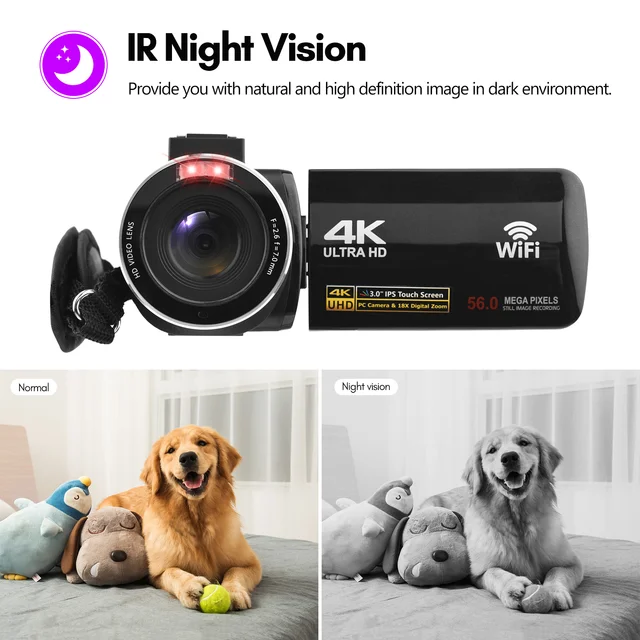 Video Camera Camcorder 4K 56MP Vlogging Camera with IR Night