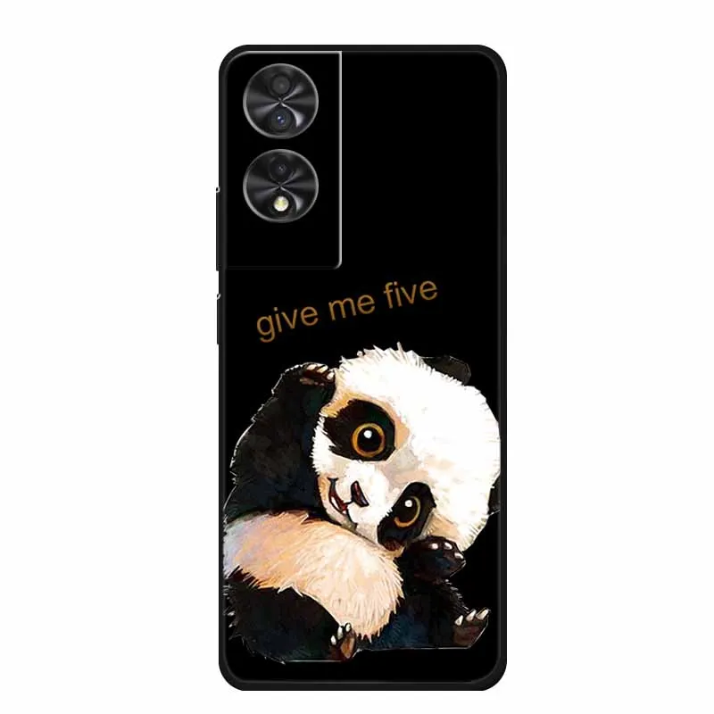 Black Silicone Phone Case with Cartoon Cat Design - Soft Back Cover