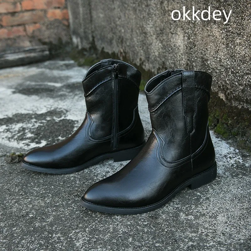 Men's Leather Boot Trendy All match Breathable Wear Resistant Platform