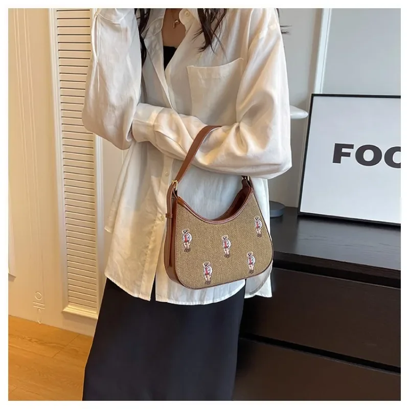 HAEX Fashion Women's Bag Trend Cartoon Bear Embroidery Ladies Crossbody Shoulder Bags Individuality New Design Bolso Mujer