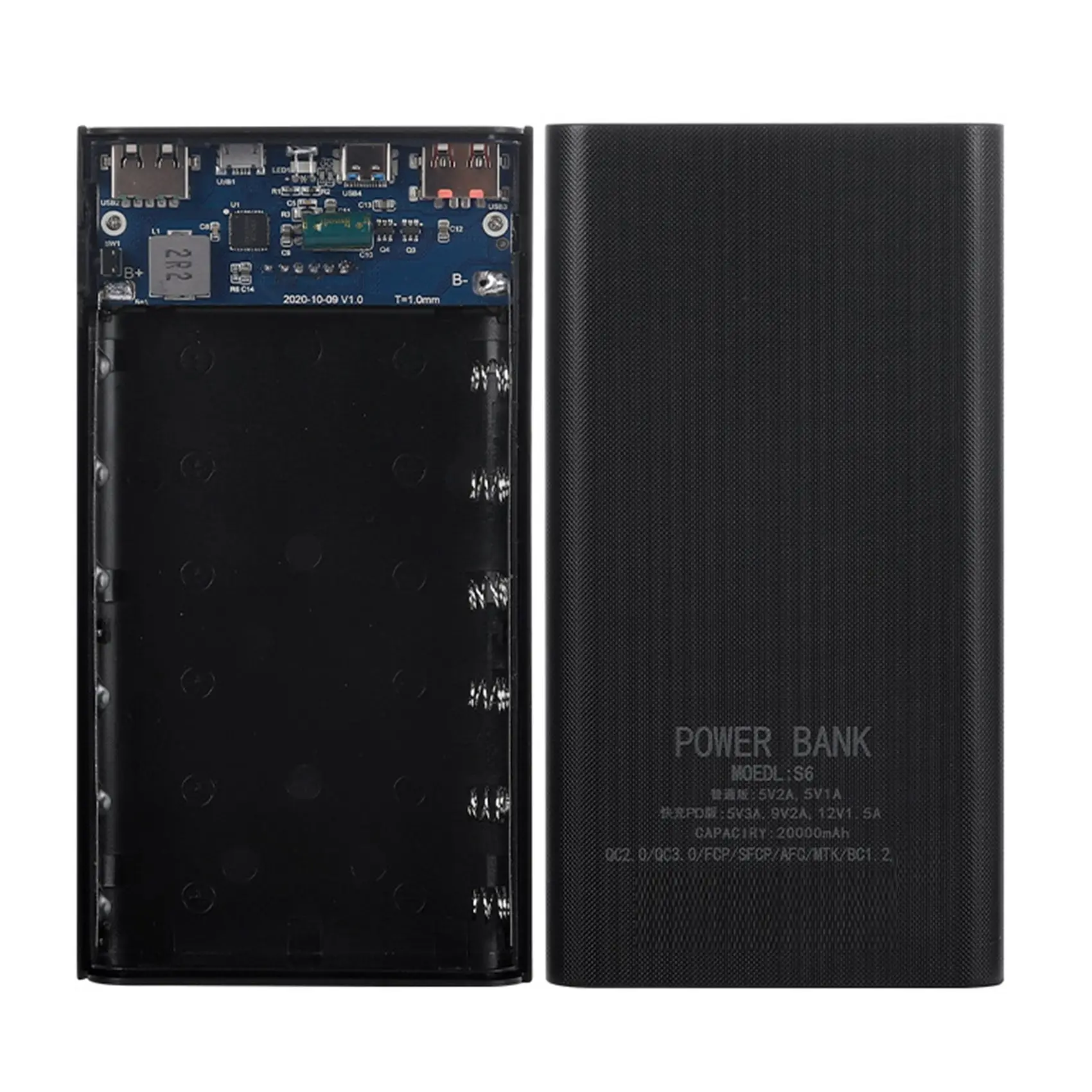 

18650 Battery Power Bank Box 22.5W Fast Charging LCD Display 20000MAh Power Board for 6X18650 Battery Powerbank Case(A)